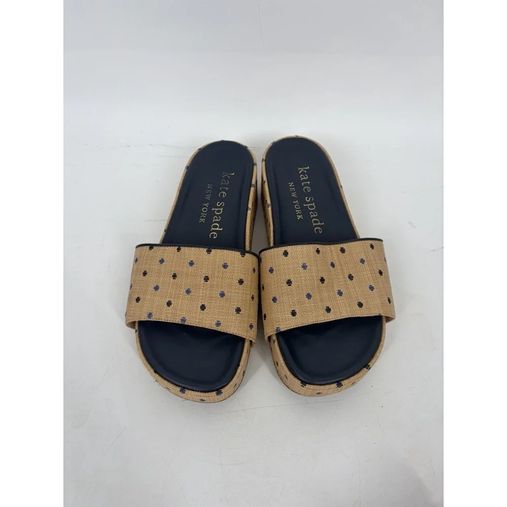 Kate Spade Breeze Raffia Platform Slide Sandals 8.5 B Coastal Resort Vacation